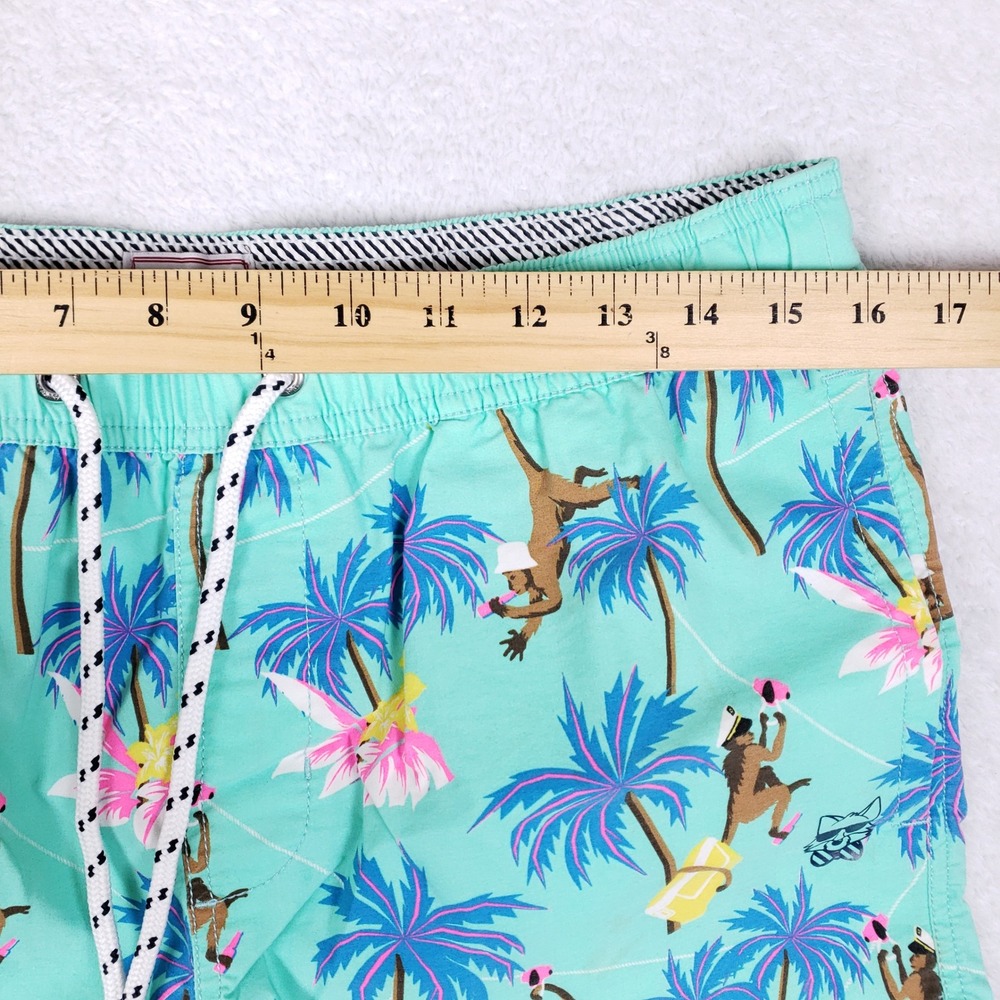 Party Pants Swim Trunks Mens M Aqua Tropical Monkey Palm Tree Beach Party Shorts - Picture 5 of 16